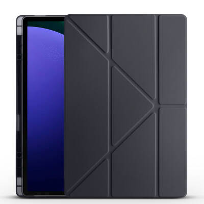 Galaxy Tab S9 Ultra Kılıf Zore Tri Folding Kalem Bölmeli Standlı Kılıf Siyah