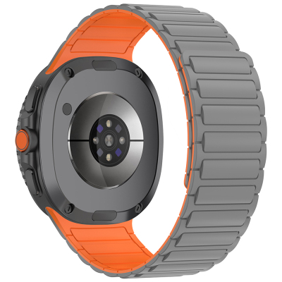 Galaxy Watch 8 Ultra Zore KRD-146 Silikon Kordon Strap Kayış Gri-Turuncu