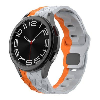 Galaxy Waych 5 44mm Zore KRD-116 20mm Futbol Desenli Spor Tasarımlı Silikon Kordon Gri-Turuncu