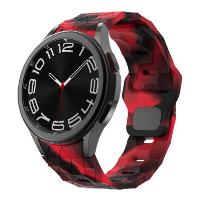 Galaxy Waych 5 44mm Zore KRD-116 20mm Futbol Desenli Spor Tasarımlı Silikon Kordon Siyah-Kırmızı