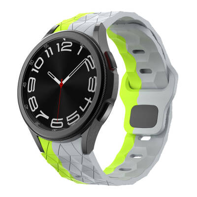 Galaxy Waych 5 44mm Zore KRD-116 20mm Futbol Desenli Spor Tasarımlı Silikon Kordon Gri-Yeşil