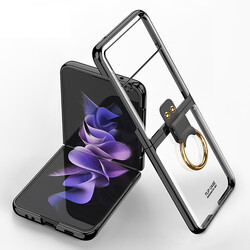 Galaxy Z Flip 3 Kılıf Zore Yüzüklü Kıpta Kapak Siyah