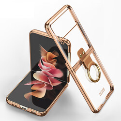 Galaxy Z Flip 3 Kılıf Zore Yüzüklü Kıpta Kapak Gold