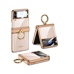 Galaxy Z Flip 4 Case Zore Kıpta Ring Lens Protected Cover Gold
