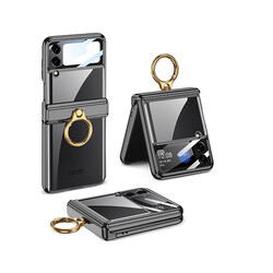 Galaxy Z Flip 4 Case Zore Kıpta Ring Lens Protected Cover Black