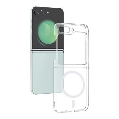 Galaxy Z Flip 5 Camera Protected, M-Safe Charging, Transparent Zore London Hard PC Case Şeffaf