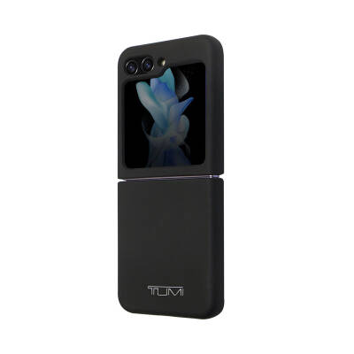 Galaxy Z Flip 5 Case TUMI Liquid Silicone Metal Logo Design Original Licensed Cover Black