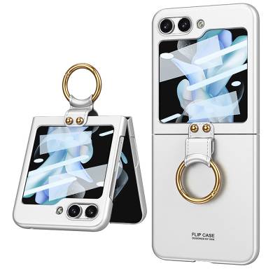 Galaxy Z Flip 5 Case Zore Kıpta Flip Hard Cover with Ring Silver