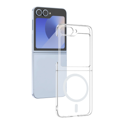 Galaxy Z Flip 6 Camera Protected, M-Safe Charging, Transparent Zore London Hard PC Case Şeffaf