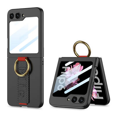 Galaxy Z Flip 6 Case Camera Protected Ring Carbon Designed Zore Flip Ring Kıpta Cover Black