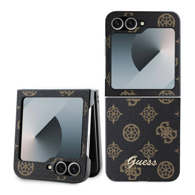 Galaxy Z Flip 6 Case Guess Original Licensed Peony Script Cover Black