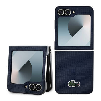 Galaxy Z Flip 6 Case Lacoste Original Licensed Pique Pattern Back Surface Cover with Iconic Crocodile Woven Logo Navy blue