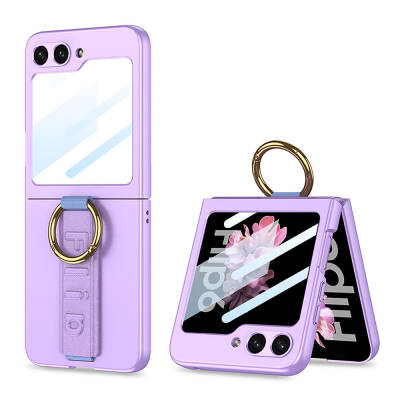 Galaxy Z Flip 6 Case with Camera Protection Ring Zore Flip Ring Kıpta Cover Purple