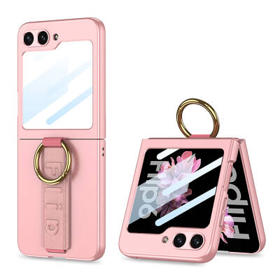 Galaxy Z Flip 6 Case with Camera Protection Ring Zore Flip Ring Kıpta Cover Pink