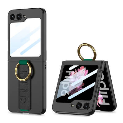 Galaxy Z Flip 6 Case with Camera Protection Ring Zore Flip Ring Kıpta Cover Black