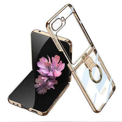 Galaxy Z Flip 6 Case Zore Ring Kipta Cover Gold