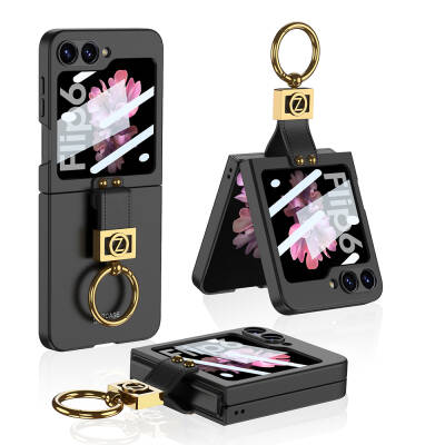 Galaxy Z Flip 6 Case Zore Z Letter Ring Cover Black