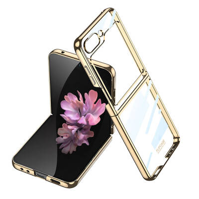 Galaxy Z Flip 6 Kılıf Zore Full Camlı Kıpta Kapak Gold