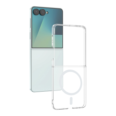 Galaxy Z Flip 7 Camera Protected, M-Safe Charging, Transparent Zore London Hard PC Case Şeffaf