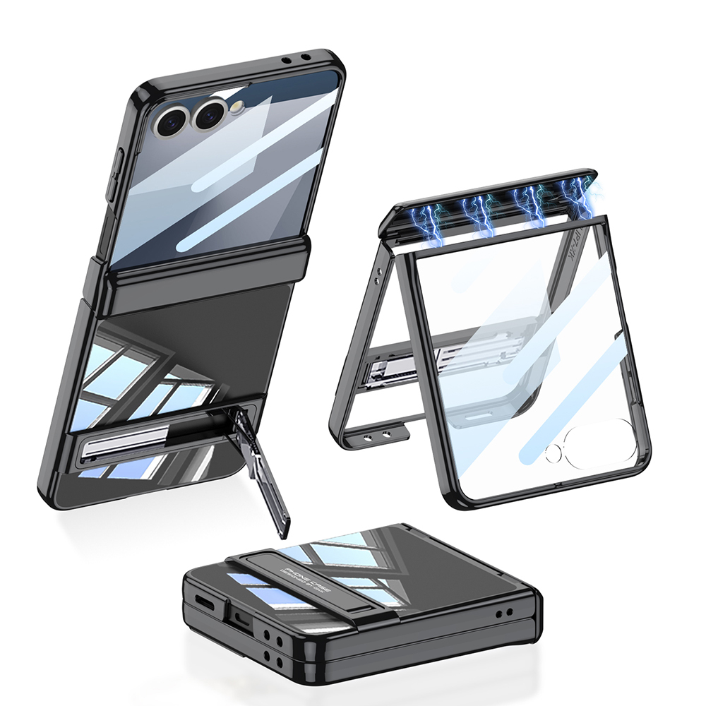 Galaxy Z Flip 7 Case Camera Protection Transparent Design Zore Lego Stand Cover - 1