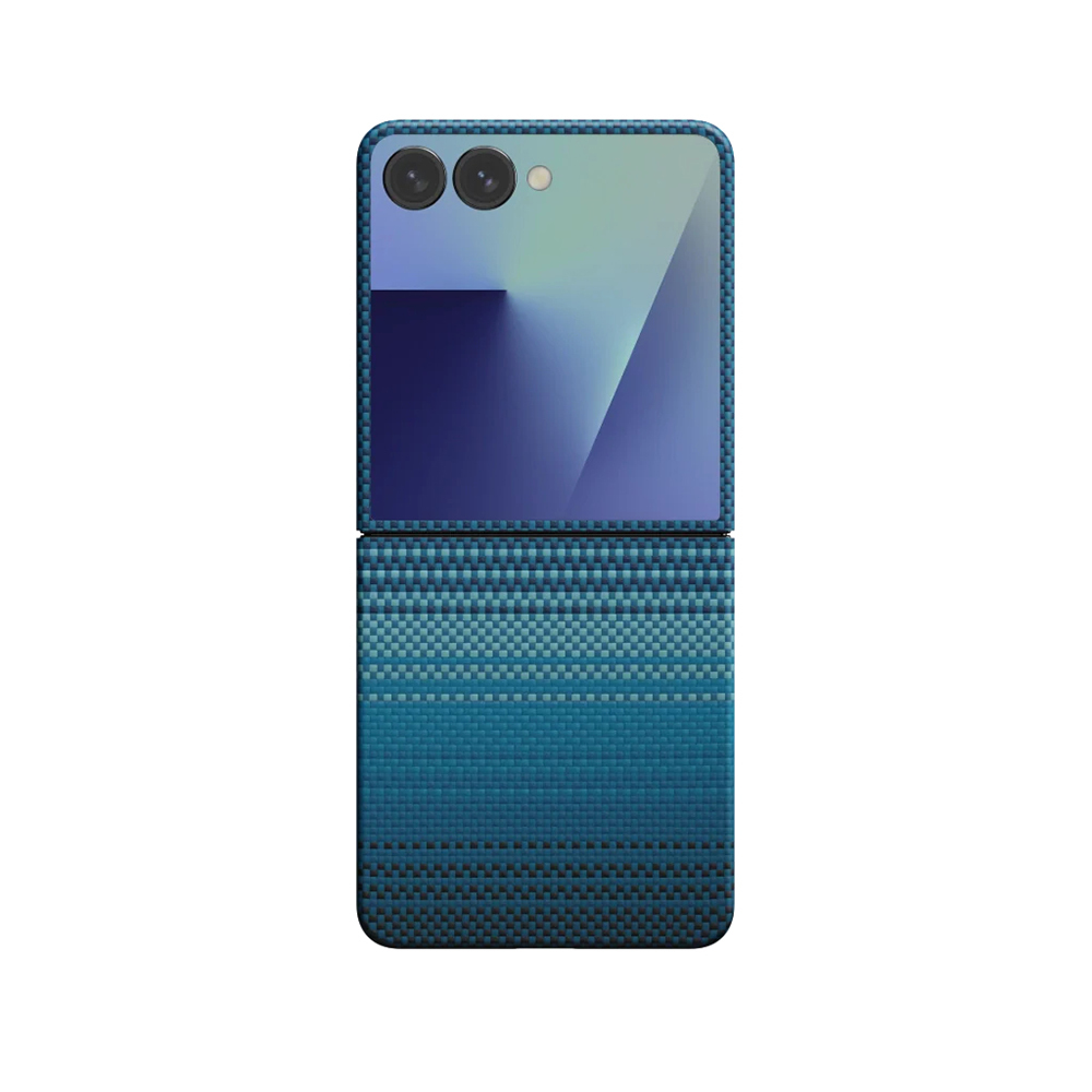Galaxy Z Flip 7 Case M-safe Charging Feature Aramid Fiber Pitaka Tactile Woven Sunset-Moonrise Series Cover - 4
