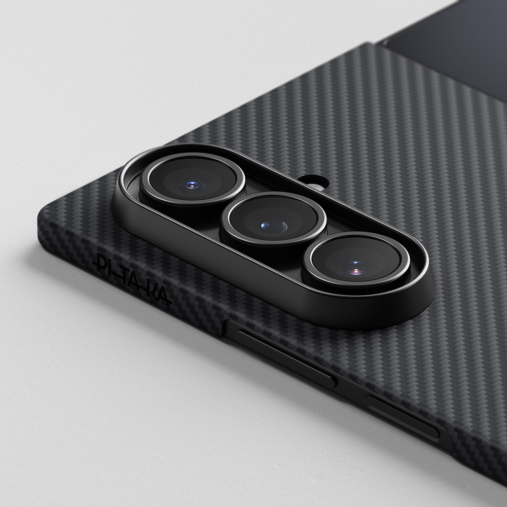 Galaxy Z Flip 7 Kılıf M-safe Şarj Özellikli 600D Aramid Fiber Pitaka Ultra-Slim Classic Serisi Black-Grey Twill Kapak - 6