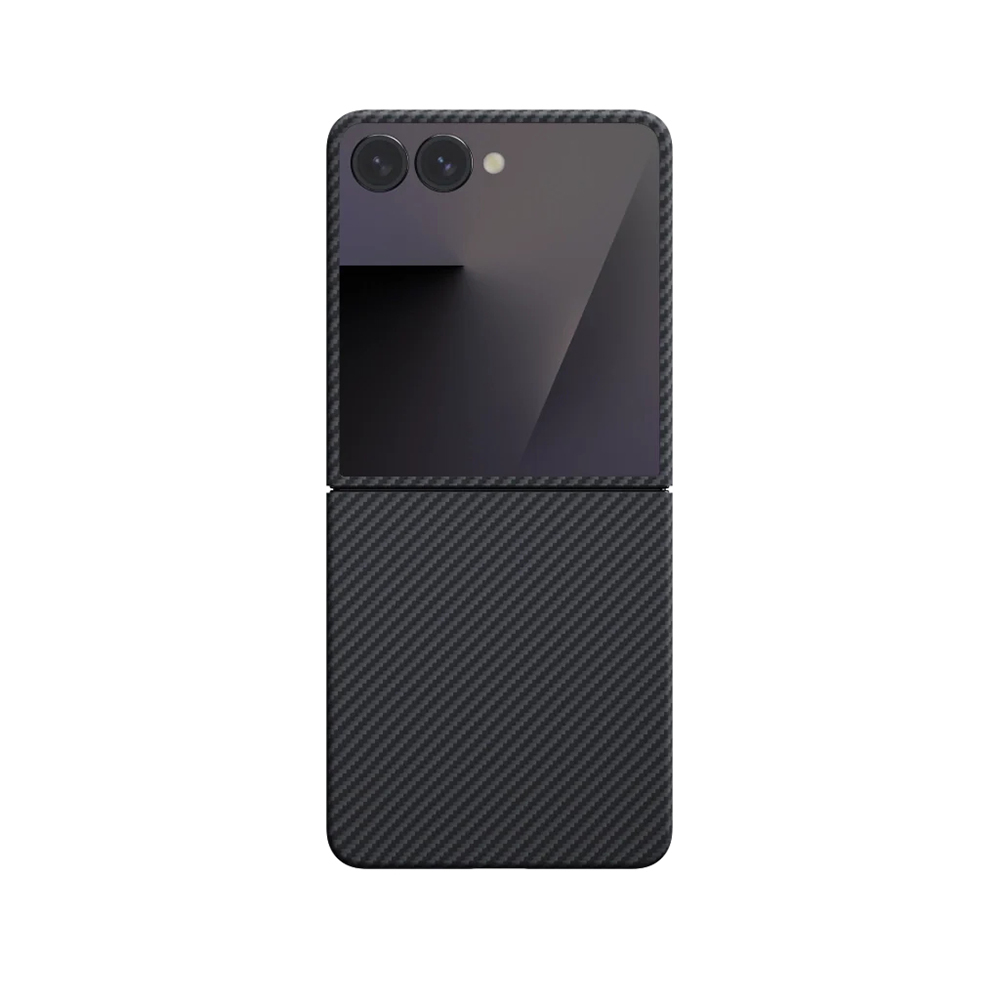 Galaxy Z Flip 7 Kılıf M-safe Şarj Özellikli 600D Aramid Fiber Pitaka Ultra-Slim Classic Serisi Black-Grey Twill Kapak - 3