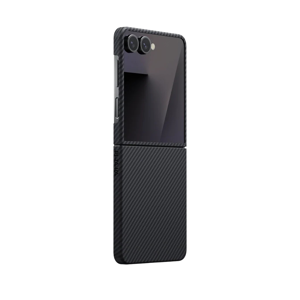 Galaxy Z Flip 7 Kılıf M-safe Şarj Özellikli 600D Aramid Fiber Pitaka Ultra-Slim Classic Serisi Black-Grey Twill Kapak - 1