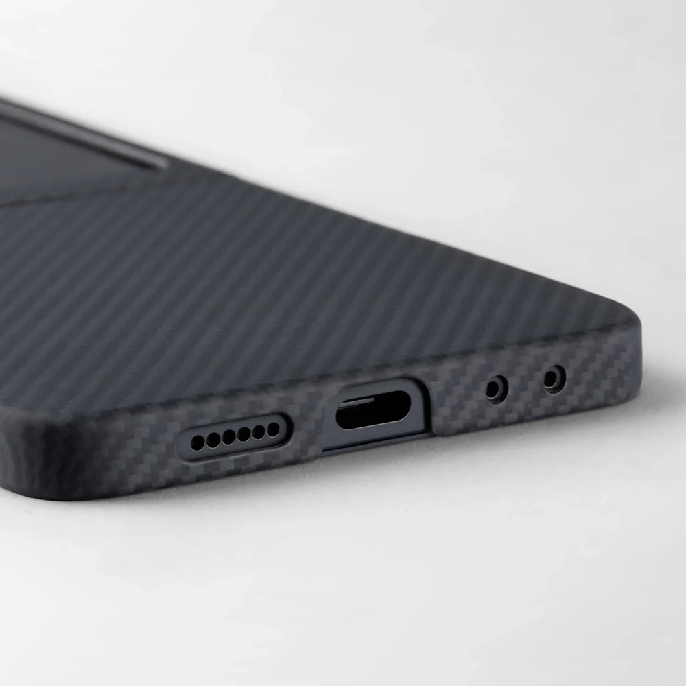 Galaxy Z Flip 7 Kılıf M-safe Şarj Özellikli 600D Aramid Fiber Pitaka Ultra-Slim Classic Serisi Black-Grey Twill Kapak - 5