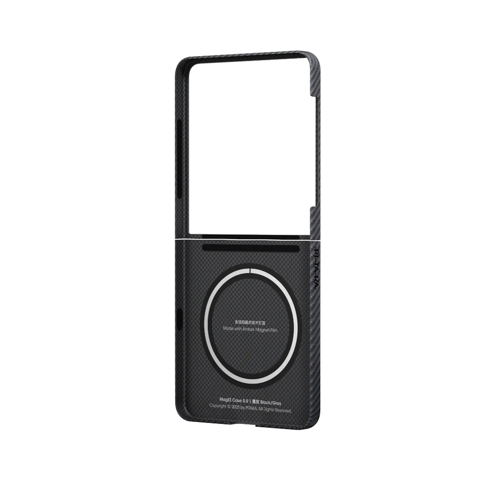 Galaxy Z Flip 7 Kılıf M-safe Şarj Özellikli 600D Aramid Fiber Pitaka Ultra-Slim Classic Serisi Black-Grey Twill Kapak - 4