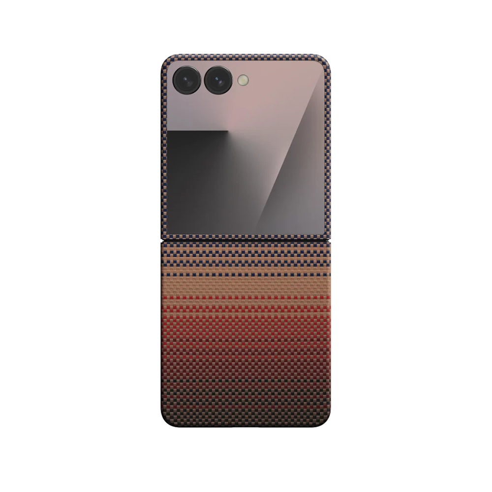 Galaxy Z Flip 7 Kılıf M-safe Şarj Özellikli Aramid Fiber Pitaka Tactile Woven Sunset-Moonrise Serisi Kapak - 9