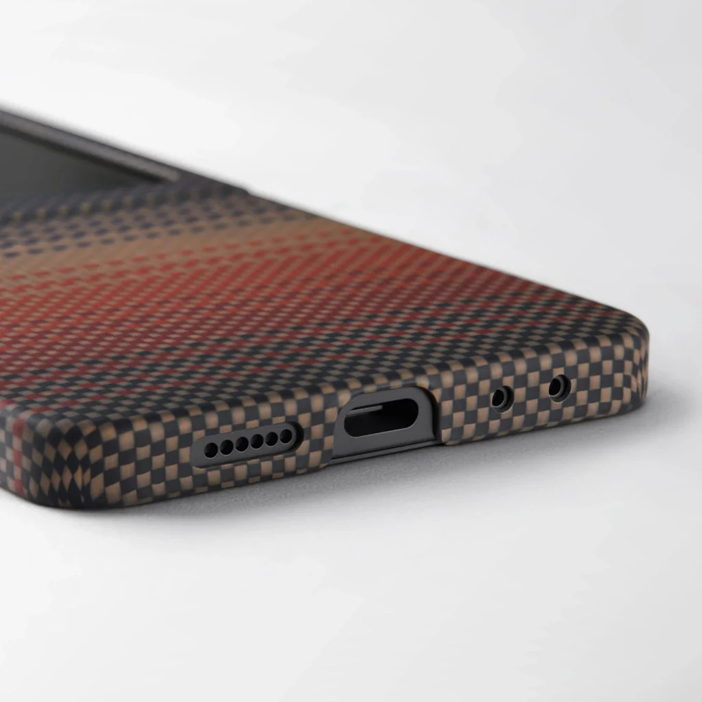 Galaxy Z Flip 7 Kılıf M-safe Şarj Özellikli Aramid Fiber Pitaka Tactile Woven Sunset-Moonrise Serisi Kapak - 10