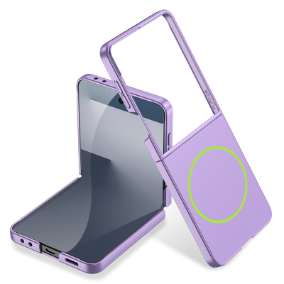 Galaxy Z Flip 7 Kılıf Wireless Şarj Özellikli Zore Kıpta M-safe Kapak Lila