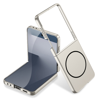 Galaxy Z Flip 7 Kılıf Wireless Şarj Özellikli Zore Kıpta M-safe Kapak Titanyum