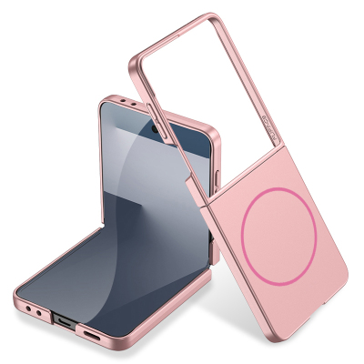 Galaxy Z Flip 7 Kılıf Wireless Şarj Özellikli Zore Kıpta M-safe Kapak Pembe