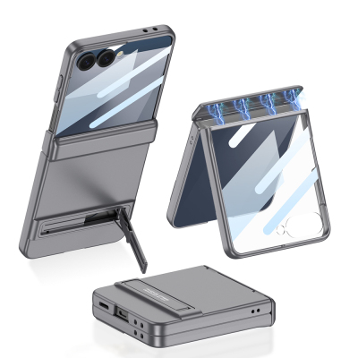 Galaxy Z Flip 7 Kılıf Zore Kıpta Standlı Kapak Gri