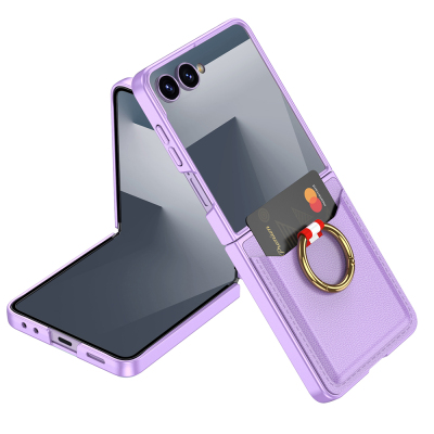 Galaxy Z Flip 7 Zore Kıpta Yüzüklü Kartlıklı Kapak Mor