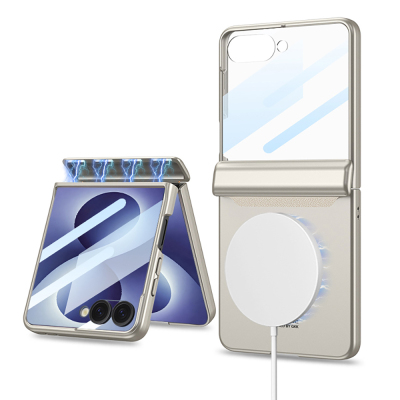 Galaxy Z Flip 8 Case M-safe Charging Enabled Zore Kipta KPT-04 Hard PC Cover Titanyum