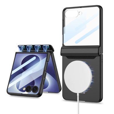 Galaxy Z Flip 8 Case M-safe Charging Enabled Zore Kipta KPT-04 Hard PC Cover Black