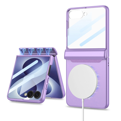 Galaxy Z Flip 8 Case M-safe Charging Enabled Zore Kipta KPT-04 Hard PC Cover Purple