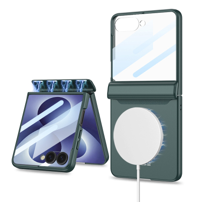Galaxy Z Flip 8 Case M-safe Charging Enabled Zore Kipta KPT-04 Hard PC Cover Green