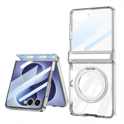 Galaxy Z Flip 8 Case M-safe Charging Feature Zore Kıpta KPT-05 Ring Stand Camera Protective Cover Silver