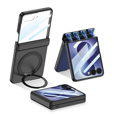 Galaxy Z Flip 8 Case M-safe Charging Feature Zore Kıpta KPT-06 Ring Stand Cover Black