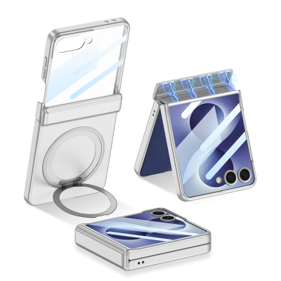 Galaxy Z Flip 8 Case M-safe Charging Feature Zore Kıpta KPT-06 Ring Stand Cover Silver