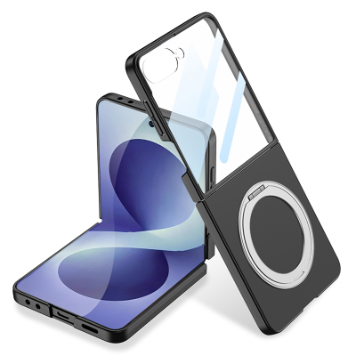 Galaxy Z Flip 8 Case M-safe Charging Feature, Zore Ring Holder, and Camera Protection. Black