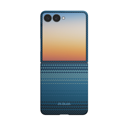 Galaxy Z Flip 8 Case with M-safe Charging Feature, Aramid Carbon Fiber, Pitaka Tactile Woven Sunset-Moonrise Series Cover Blue