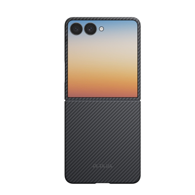 Galaxy Z Flip 8 Kılıf M-safe Şarj Özellikli 600D Aramid Karbon Fiber Pitaka Edge Serisi Black-Grey Twill Kapak Siyah-Gri