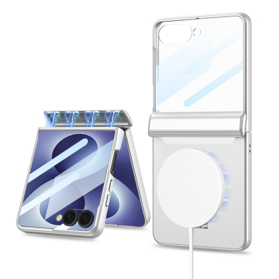 Galaxy Z Flip 8 Kılıf M-safe Şarj Özellikli Zore Kıpta KPT-04 Sert PC Kapak Gümüş