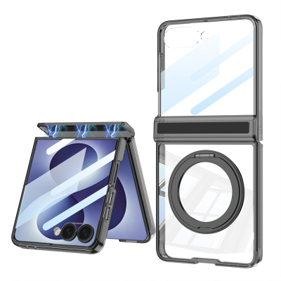 Galaxy Z Flip 8 Kılıf M-safe Şarj Özellikli Zore Kıpta KPT-05 Ring Standlı Sert PC Kapak Siyah