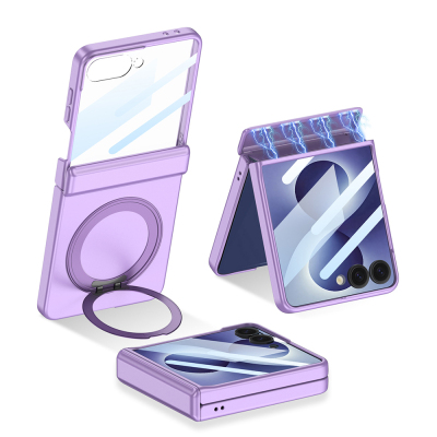 Galaxy Z Flip 8 Kılıf M-safe Şarj Özellikli Zore Kıpta KPT-06 Ring Standlı Kapak Mor